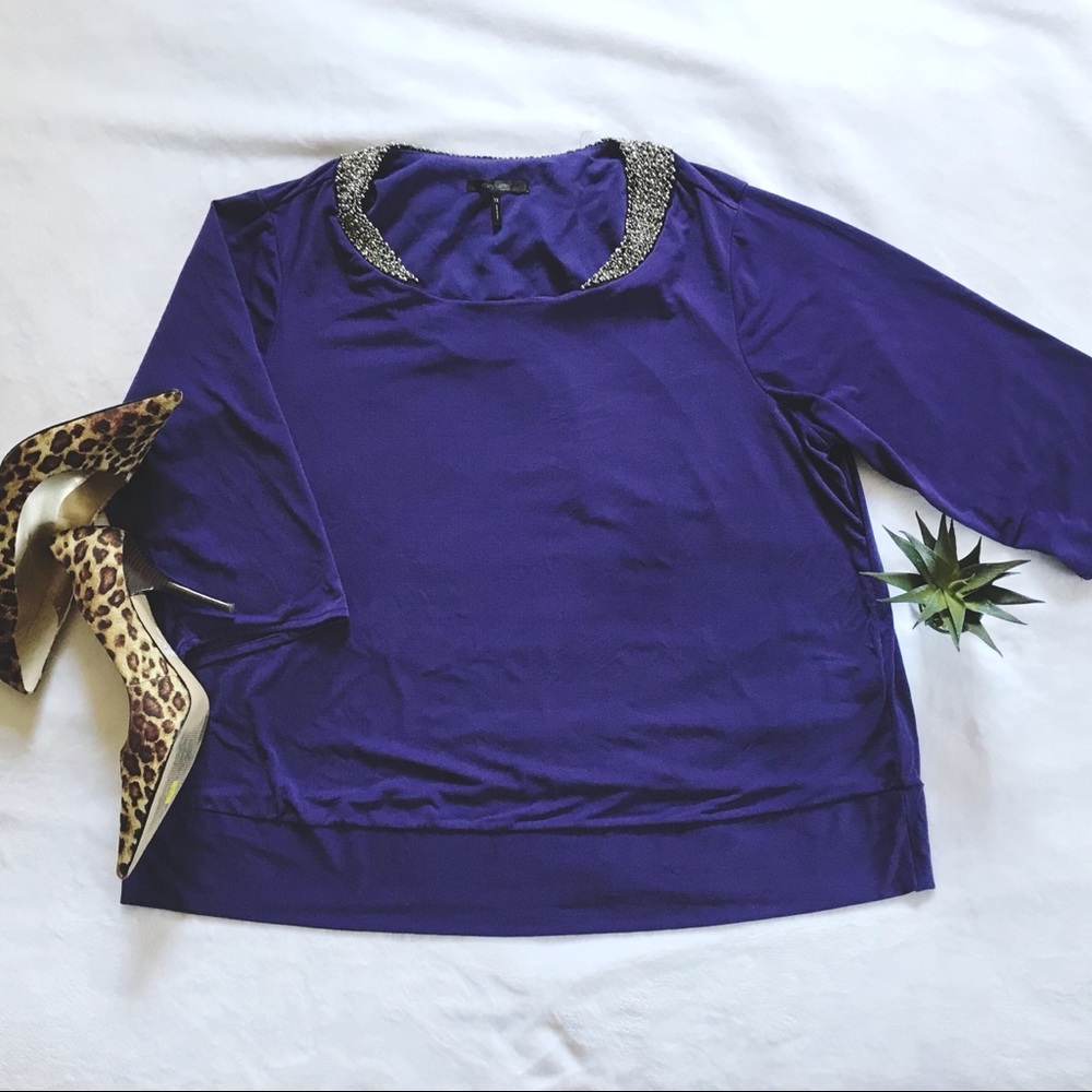 Daisy Fuentes Purple Beaded Collar Blouse 1X